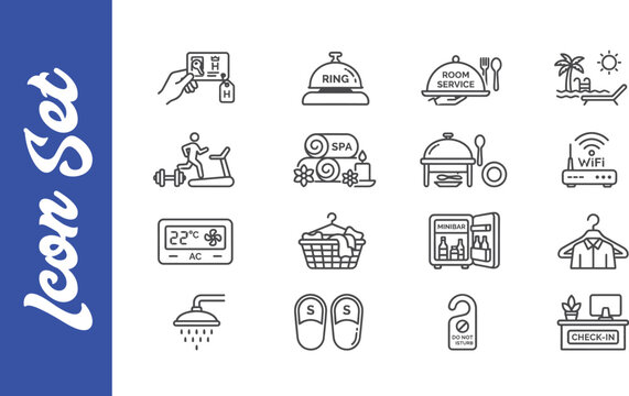 Set of hand drawn doodle icons representing various travel vacation and tourism activities and landmarks