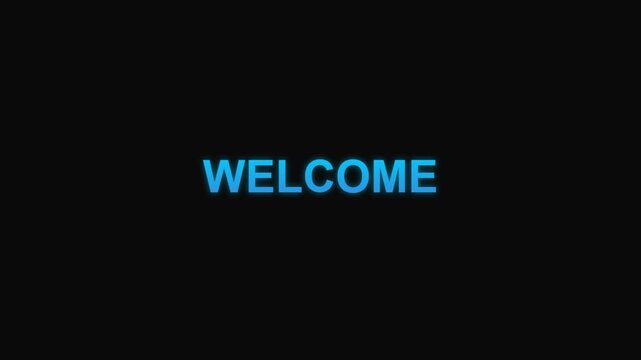 Blue welcome text repeating on black background animation
