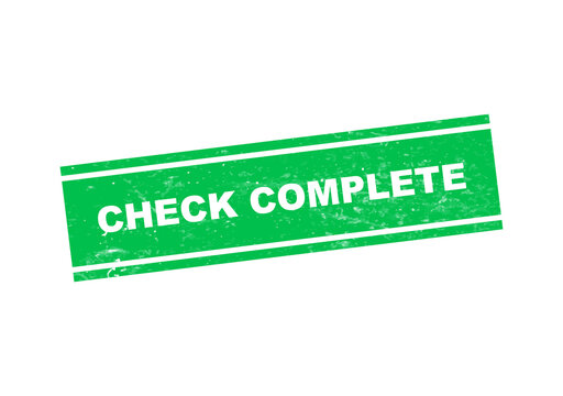 Green check complete stamp with bold white text isolated on transparent background