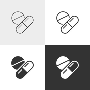 Pill and capsule vector icon in outline and solid styles, Editable stroke.