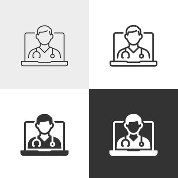 Telehealth vector icon in outline and solid styles, Editable stroke.