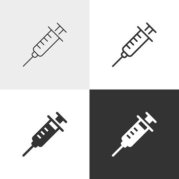Syringe vector icon in outline and solid styles, Editable stroke.