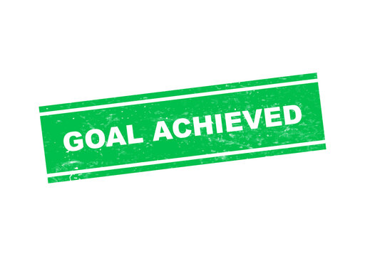 Green goal achieved stamp with white text isolated on transparent background