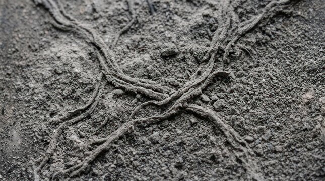 Close up of textured ground with intersecting root patterns