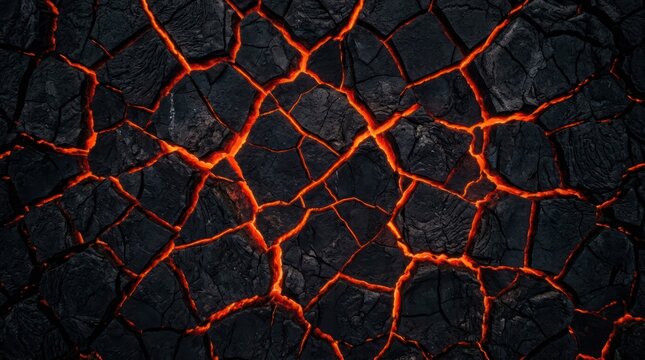 Burning lava cracks on black cracked stone texture background