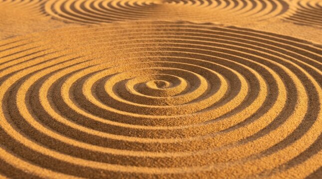 Closeup of sand ripples forming a calming spiral pattern on beach