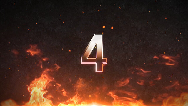 Countdown Cinematic Fire Flame with Burning Embers and Spark Particles on Dark Grunge Concrete Wall Movie Action Title Trailer Animation Background