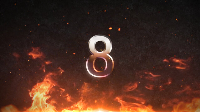 Countdown Cinematic Fire Flame with Burning Embers and Spark Particles on Dark Grunge Concrete Wall Movie Action Title Trailer Animation Background