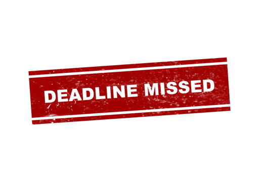 Red deadline missed alert stamp with bold text isolated on transparent background