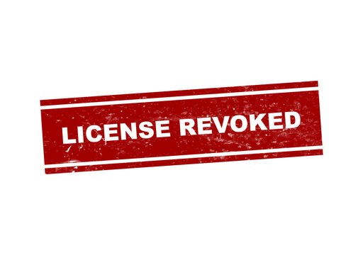 Red license revoked warning badge with white text isolated on transparent background