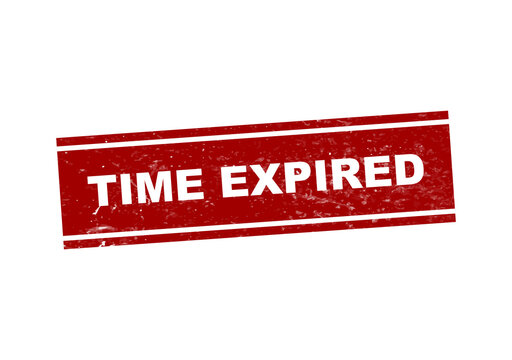 Red time expired stamp or badge with distressed edges isolated on transparent background