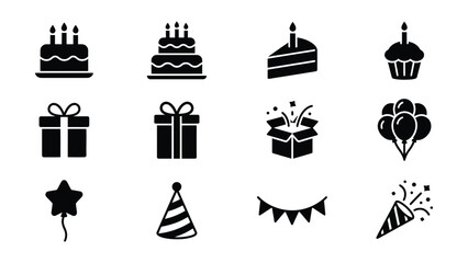 Fototapeta premium Set of celebration icons featuring cakes cupcakes gifts and party decorations