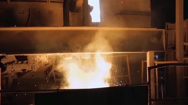 Industrial Worker Pouring Additives From Bucket In Steel Mill Foundry - 4K