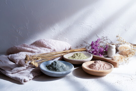 Cosmetic clay powders for natural skincare beauty ritual
