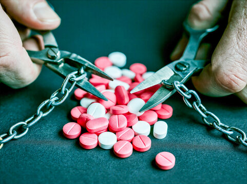 Addiction - prescription drugs or alcohol, idea or concept
