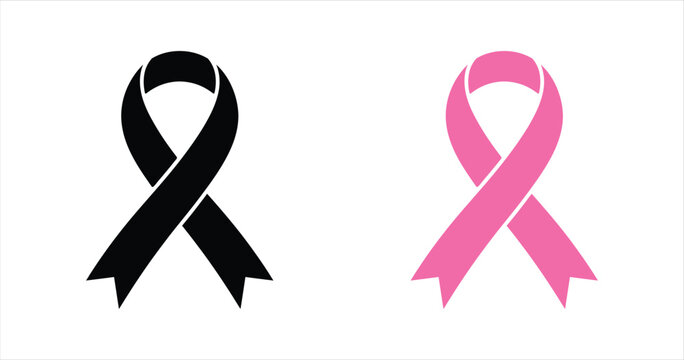 Breast Cancer Awareness Ribbon Set With Cutout Ends Vector Icon For Health Campaigns And Mourning