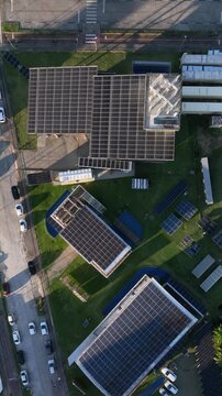 Multiple Solar Panel Technologies at a Renewable Energy Research and Innovation Facility in Florian&oacute;polis, Brazil. Aerial View.