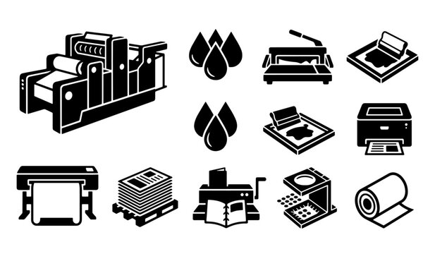 Untitled-3447Offset Printing Press Industrial Publishing Silhouettes Vector Set