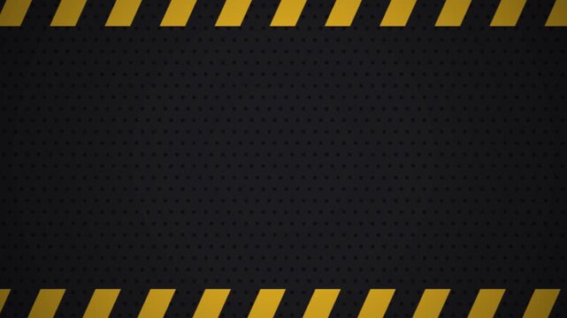 Modern dark perforated background design with prominent yellow and black hazard warning stripes for safety