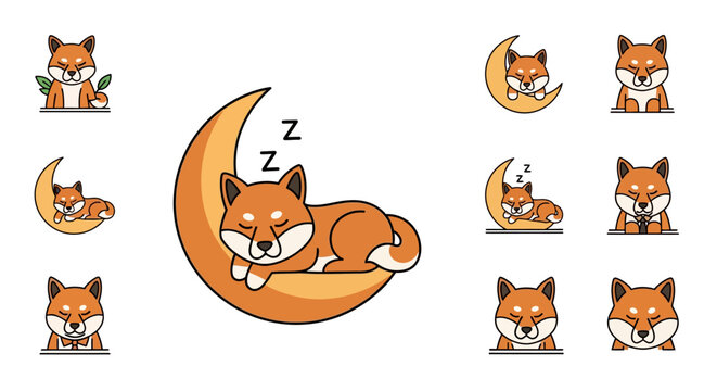 Adorable cartoon fox sleeping peacefully on a crescent moon with Zzz symbols.