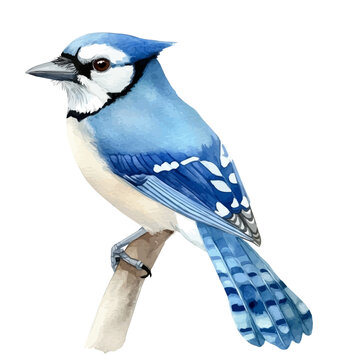 Watercolor clipart of Blue Jay, isolated on white background