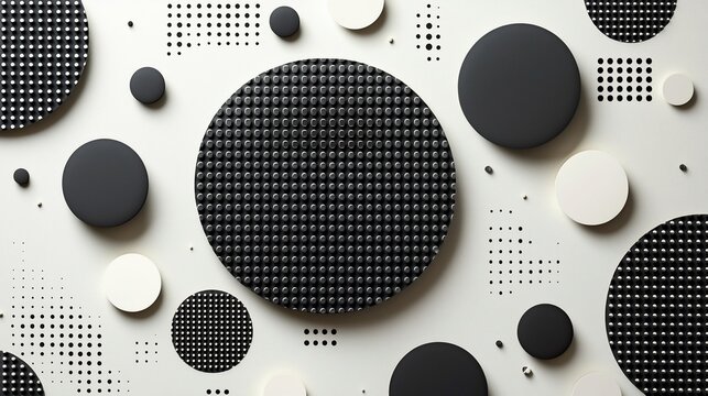 Abstract black and white textured circles background.