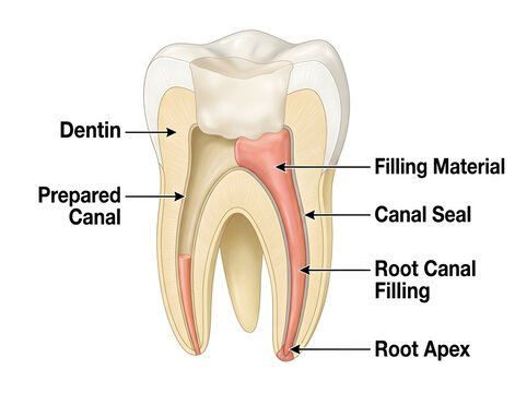 Root canal treatment tooth cross section illustration isolated on white background