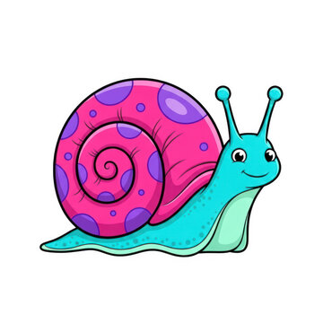 Colorful cartoon snail with shell on plain background