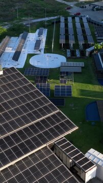 Multiple Solar Panel Technologies at a Renewable Energy Research and Innovation Facility in Florian&oacute;polis, Brazil. Aerial View.