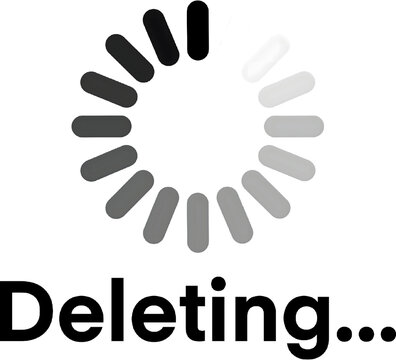 Circular Loading Spinner with Deleting Text, Grayscale Progress Wheel Interface Illustration