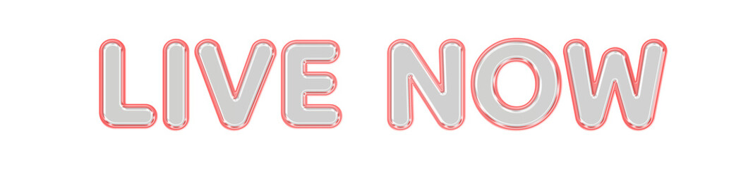 LIVE NOW 3D Glass Text with Rose Gold Metallic Chrome Outline, Glossy Elegant Transparent Typography Call to Action Sign for Live Streaming and Digital Video Isolated on Transparent Background © Soapbeer