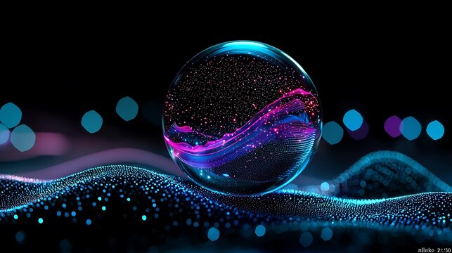 Translucent sphere on rippling surface, cosmic textures