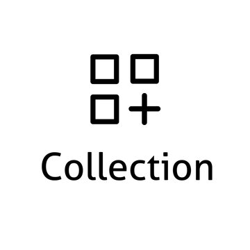 A minimalist black collection icon featuring a square symbol and a plus sign.