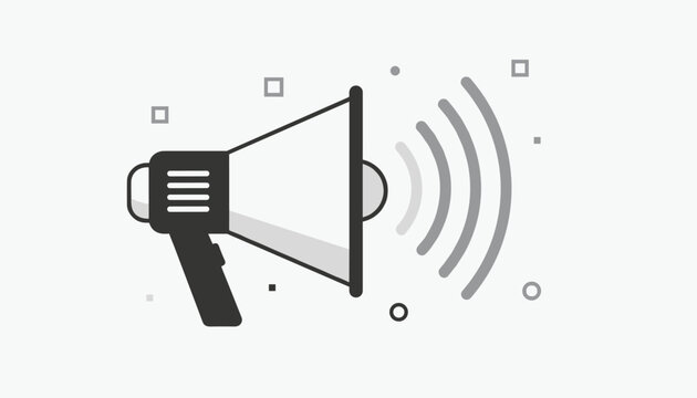Megaphone icon with sound waves representing public announcement, alert, marketing, communication, and broadcasting concepts.