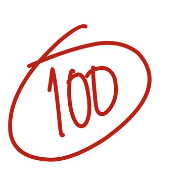 Vector Illustration flat cartoon style academic grade score 100 point with red outline circle  PNG graphic element isolated on transparent background.