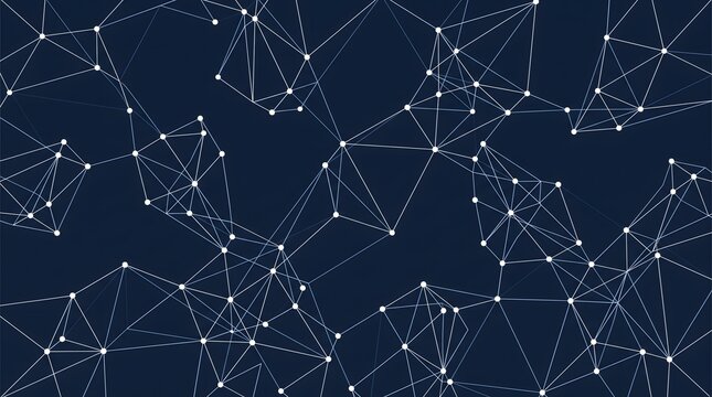 Generative AI vector background featuring minimalist geometric lines and interconnected dots forming abstract structures on a solid dark navy blue backdrop.