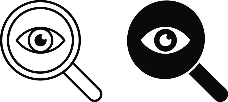 eye search icons, magnifying glass with eye symbol, vector illustration design featuring icon