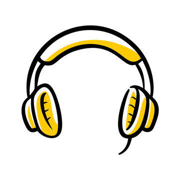 Doodle headphones with yellow accents for fun music listening.