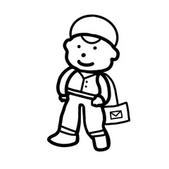 Obraz premium Helper service occupational mail carrier postman post office man Hand drawn Organic line doodle