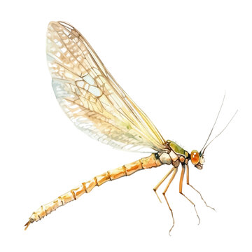 Watercolor illustration of Mayfly, isolated on white background