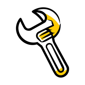 Adjustable spanner wrench yellow icon for plumbing and fixes.