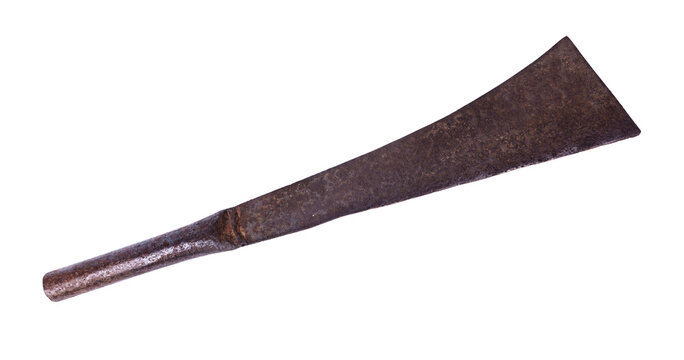 Old rusty machete blade isolated on transparent or png file. Eto or Thai chopping big knife chopped handles and blades made of steel with rusted metal surface and signs of wear from heavy use.