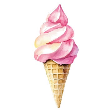 Ice Cream Cone, watercolor illustration isolated on white background