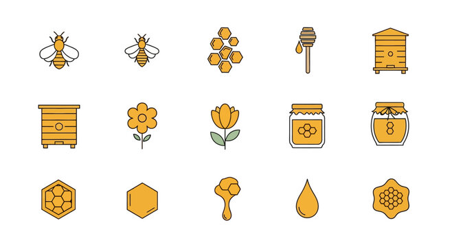 Honey and Bee Themed Icons Set.