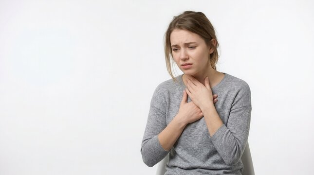 Young Woman Experiencing Throat Discomfort or Difficulty Breathing