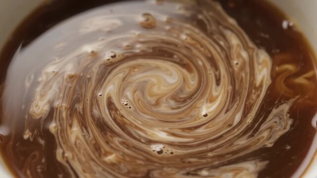 Coffee and milk swirling in creamy marble pattern