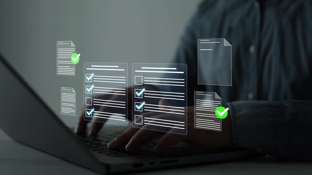Online questionnaire with checklist verification and response tracking. Modern digital platform supports assessment, feedback collection and efficient data management.