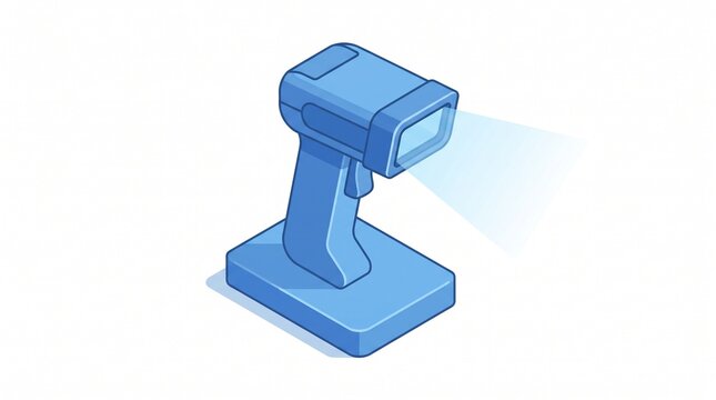 Isometric illustration of a barcode scanner in monochromatic blue shades