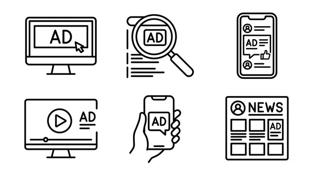 Digital and Print Advertising Icon Set for Marketing
