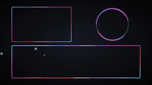 Neon glowing frames and circle overlay for video streaming and social media content creators